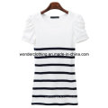 Stripe Fashion été col rond coton gros fille T-shirt